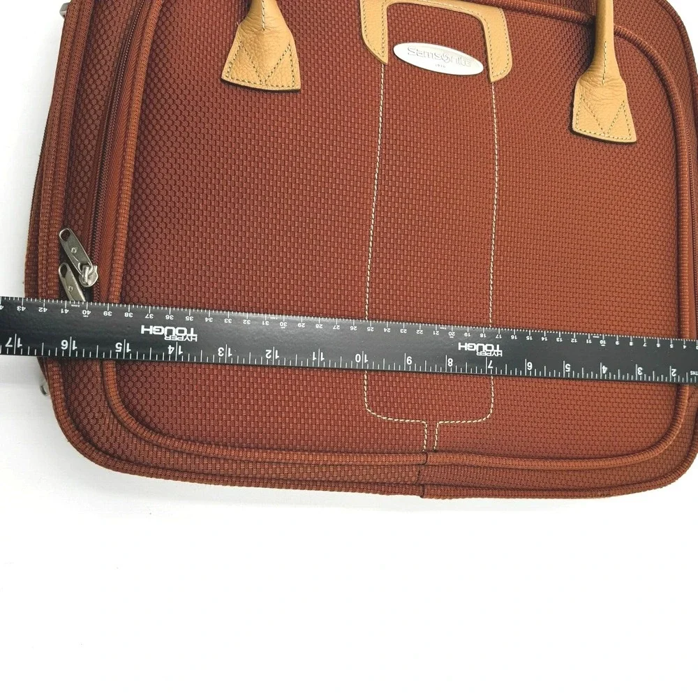 SAMSONITE burnt orange tweed footed briefcase laptop‎ bag carry on leather strap